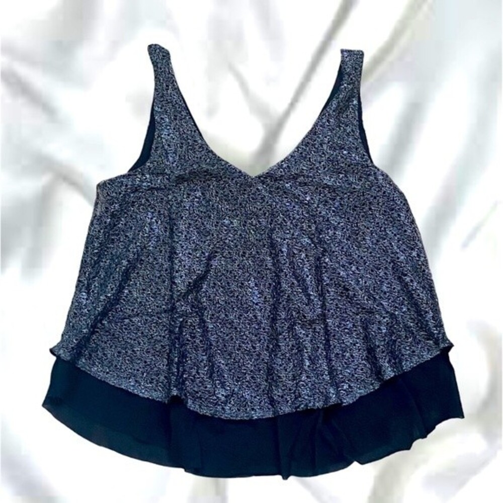 Express Women Black Silver Metallic Flare Mesh Layered Tank Sz S/P
